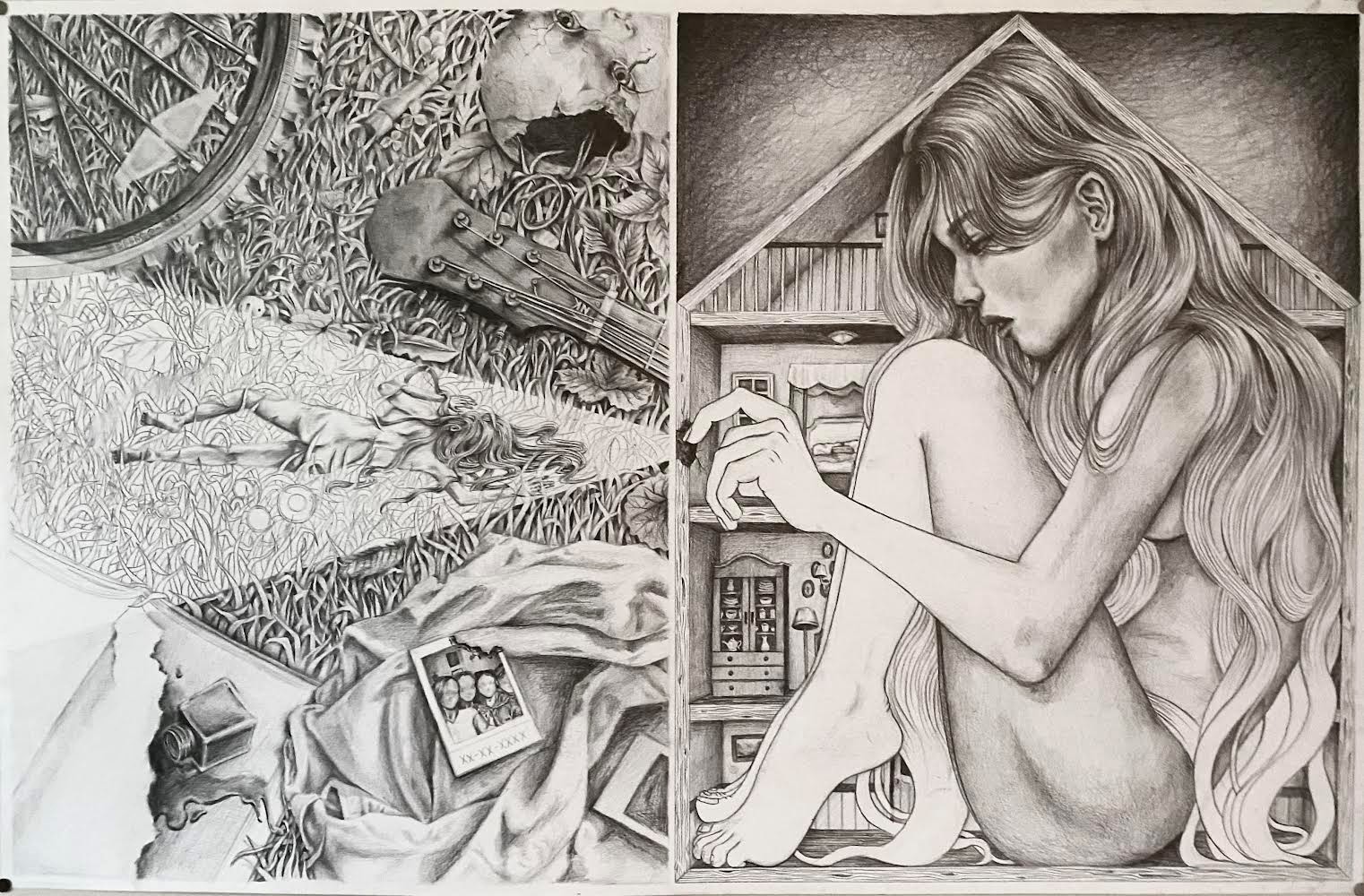 Nara K., Mind vs Body, graphite pencil, 20 x 26 in.
