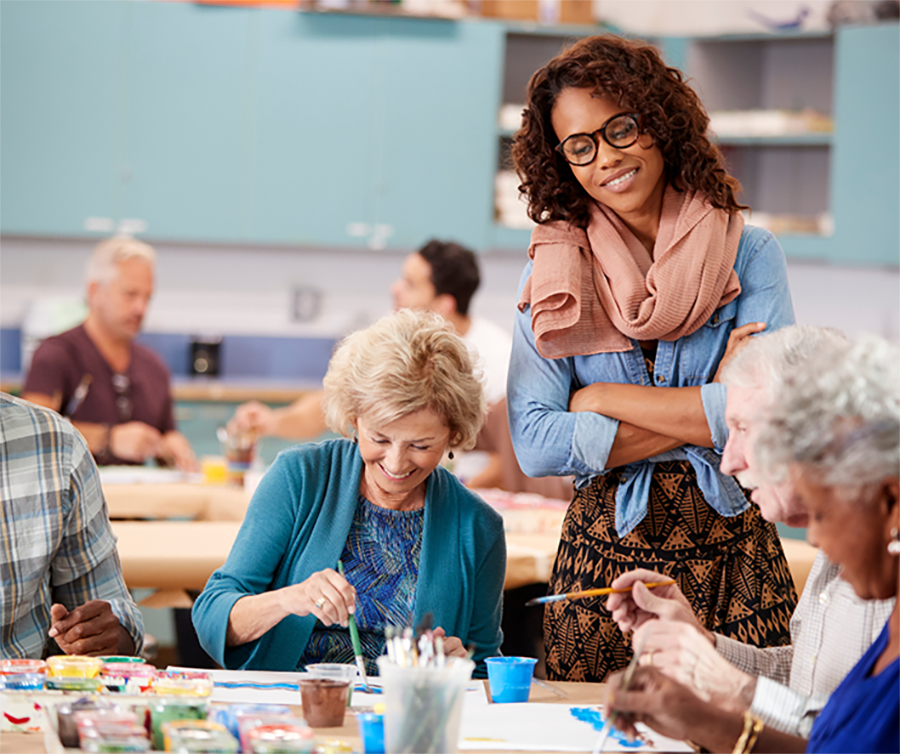 Seniors doing crafts