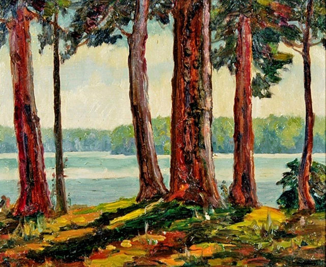 Lake Couchiching at Orillia, 1970, oil on board, Peel Art Gallery
