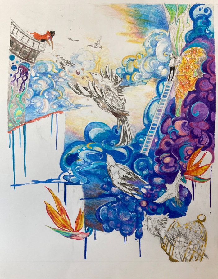 Annie Wang, Untitled, 2022, coloured pencil on paper, 22.9 x 30.5 cm