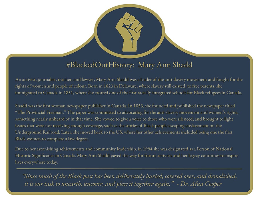 Unearth Uncover Plaque Mary Ann Shadd