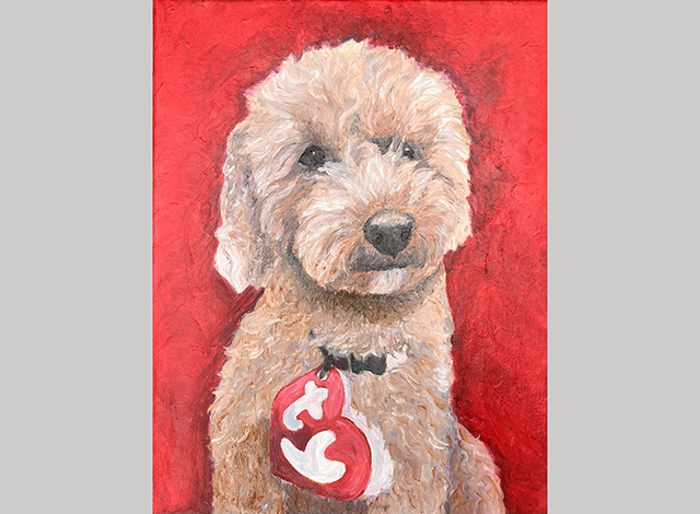 Painting of  dog with a TY dog collar