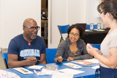 adults painting in an adult workshop