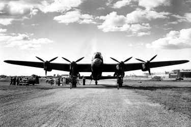 Image of a plane in black and white. Lancaster, Region of Peel Archives, Byrne family fonds